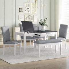 7-Piece Dining Table Set, 76.9Inch Extendable Trestle Dining Table with Upholstered Side Chair and Arm Chair, Dining Table Set