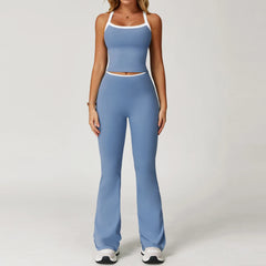 Women'S Clothes 2 Pieces Workout Tracksuit Yoga Set Sportswear Gym Clothing High Waist Bell-Bottoms Sexy Fitness Bta Sports Suit