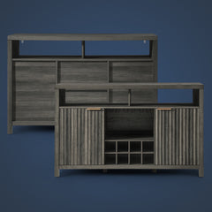 Bar Cabinet with Wine Rack, Wine Bar Buffet Cabinet with Storage, Liquor Bar Buffet Sideboard, Midnight Oak