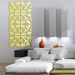 4Pc Acrylic Mirror Wall Stickers Self Adhesive Flower ShapeHome Living Room