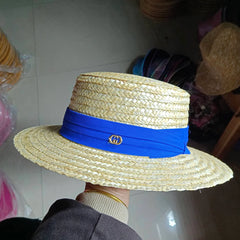 Summer Straw Hat Pearl Pin Women'S Summer Seaside Sunshade Hollow Groove Flat Top Straw Hat Sombrero 여성모자