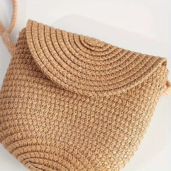 2Pcs Khaki Wave Beach Women'S Sun Hat and Woven Shoulder Bag Combined with a Stylish Ruffle Design Is Lightweight and Breathable