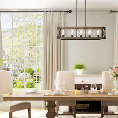 Colorado 5-Light Black Modern Farmhouse Rectangular Box Dining Room Chandelier Solid Wood Kitchen Island Chandelier