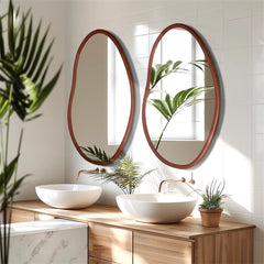 Mid Century Asymmetrica Large Wall Mirror with Irregular Wood Frame Dressing Mirror