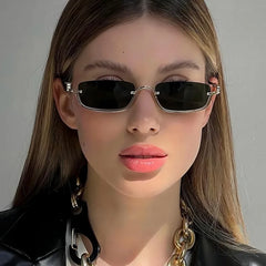 Fashionable Metal Lower Half Frame Square Sunglasses Luxury Men and Women Travel Sunglasses Retro Personality Driving Sunglasses