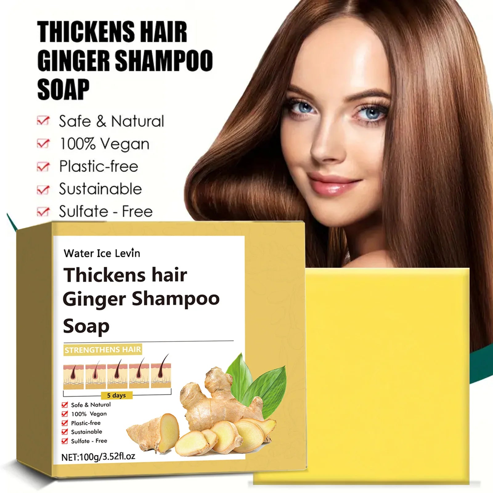 100G Ginger Hair Soap Massage Soap Handmade Soap for Face and Bath, Deep Cleansing, Exfoliation, Body Hair Moisturizing