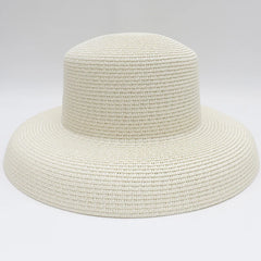 HT2303 2023 New Summer Sun Hats Ladies Solid Plain Elegant Wide Brim Hat Female round Top Panama Floppy Straw Beach Hat Women