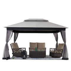 13 Ft. W X 10 Ft. D Steel Patio Gazebo with Netting (Tool Free Quick Assembly)