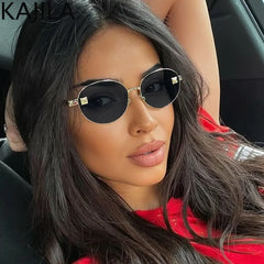 Small Frame Oval Punk Sunglasses Women 2025 Luxury Brand Vintage round Metal Sun Glasses for Ladies Retro Driving Shades UV400