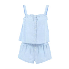 2025 New Summer Solid Color Suspender Top Shorts Home Wear Ladies Casual Cool Cotton Pajamas 2PCS Set Women'S Home Clothes