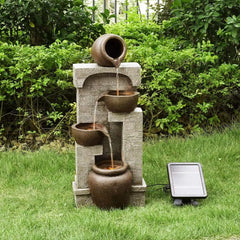 Outdoor Water Fountain Cascading Bowls and Stacked Stones LED for Outdoor Living Spaces to Create a Calming Oasis,Fountains
