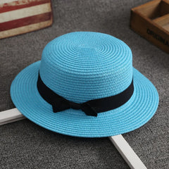 1 Pc Panama Simple Summer Beach Hat Female Casual Lady Women Flat Brim Bowknot Straw Cap Girls Sun Hat Chapeu Feminino