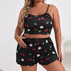 2025 Summer Women'S Heart Print Pajama Set Sleeveless Elastic Waist Shorts 2 Pieces Female Sleepwear Nightwear XL-5XL plus Size