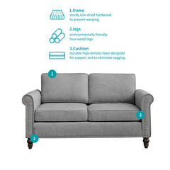 Living Room Furniture Sets with 5.9"Upholstered Cushion, 3-Seater Sofa Couch and Loveseat, Sofa Set for Living Room(Light Grey)