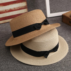 1 Pc Panama Simple Summer Beach Hat Female Casual Lady Women Flat Brim Bowknot Straw Cap Girls Sun Hat Chapeu Feminino