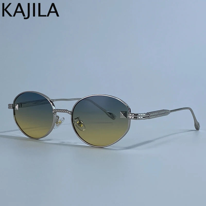 Small Frame Oval Punk Sunglasses Women 2025 Luxury Brand Vintage round Metal Sun Glasses for Ladies Retro Driving Shades UV400