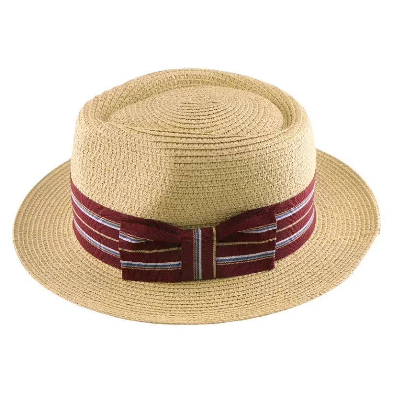 2025 New Fedora Straw Hat with Wide Striped Band, Woven Sun Hat for Men Women