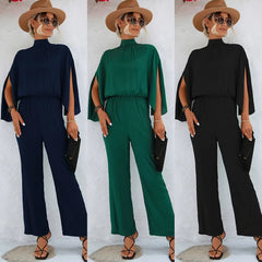 Jumpsuits for Women 2022 Elegant Autumn Elegant Casual Long Sleeve Solid Color Waist Loose Wide Legs Pants Jumpsuit