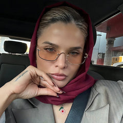 Fashionable Metal Lower Half Frame Square Sunglasses Luxury Men and Women Travel Sunglasses Retro Personality Driving Sunglasses