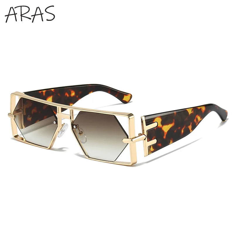 Steampunk Rectangle Sunglasses Women Men 2025 Luxury Hollow Metal Frame Sun Glasses Vintage Punk Hexagon Eyewear UV400 Shades