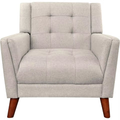 Evelyn Mid Century Modern Fabric Arm Chair, Beige & Walnut