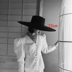 2022 New Spring Summer 18Cm Wide Brim Black Straw Hat Flat Top Straw Hats for Women Elegant French Retro Sun Hat Designer Hat