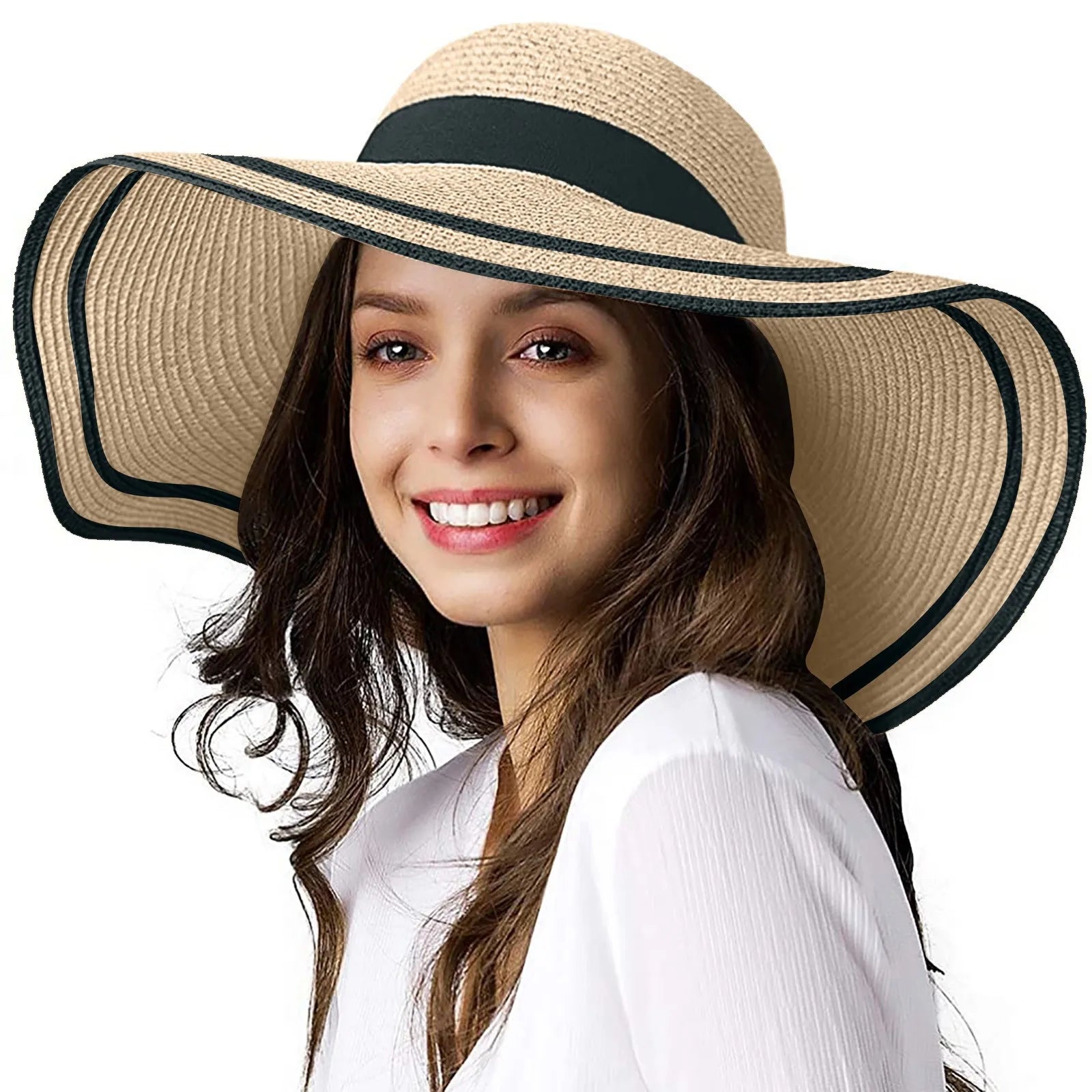 Women'S Big Brimmed Hat Outdoors Seaside Sunshade Straw Weaving Sun Hats, Sun Hats for Women Wide Brim, Sun Hats UV Protection