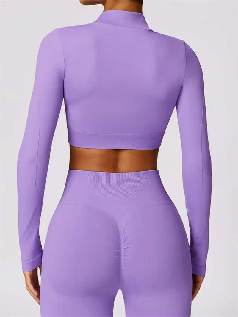 Tight Seamless Sport Jacket Women Zipper Yoga Coat Clothes Quick Dry Long Sleeve Fitness Suit Gym Workout Running Sportwear