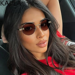 Small Frame Oval Punk Sunglasses Women 2025 Luxury Brand Vintage round Metal Sun Glasses for Ladies Retro Driving Shades UV400