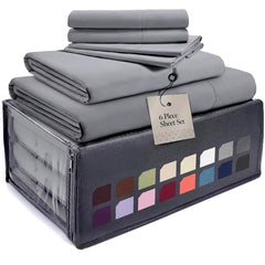 Luxury 6 Piece Bed Sheets for Queen Size Bed, with Elastic, Breathable Hotel Sheets & Pillowcase Set, Wrinkle Free