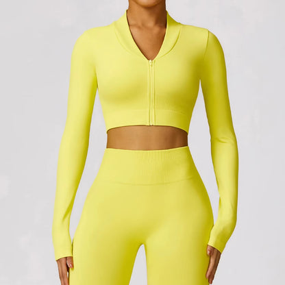 Tight Seamless Sport Jacket Women Zipper Yoga Coat Clothes Quick Dry Long Sleeve Fitness Suit Gym Workout Running Sportwear