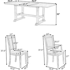 7-Piece Dining Table Set, 76.9Inch Extendable Trestle Dining Table with Upholstered Side Chair and Arm Chair, Dining Table Set