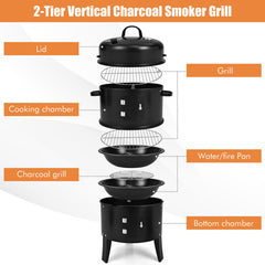 3-In-1 Charcoal BBQ Grill Cambo with Built-In Thermometer
