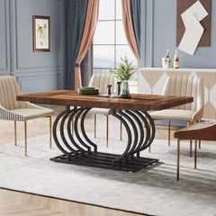 Dining Table, 63 Inch Faux Marble Wood Kitchen Table for 6 People, Rectangular Dinner Room Table Geometric Frame for Kitchen