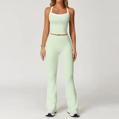 Women'S Clothes 2 Pieces Workout Tracksuit Yoga Set Sportswear Gym Clothing High Waist Bell-Bottoms Sexy Fitness Bta Sports Suit