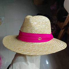 Summer Straw Hat Pearl Pin Women'S Summer Seaside Sunshade Hollow Groove Flat Top Straw Hat Sombrero 여성모자