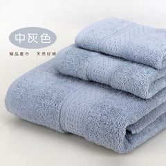 Bath Towel Set with Handkerchief, Face Cloth, Family Terry Towels, Bathroom Gift, 17 Colors, 3 Pcs