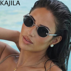 Small Frame Oval Punk Sunglasses Women 2025 Luxury Brand Vintage round Metal Sun Glasses for Ladies Retro Driving Shades UV400