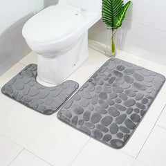 Non-Slip 50*80Cm Bath Mat and 50*40Cm Toilet Mat Bathroom Rug Set Soft Bath Mat with Cobblestone Pattern Washable Bath Mats