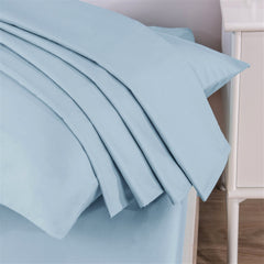 Bedding-Soothing SeaFoam Sky Blue Cotton Fitted Bed Sheet W/Pillow Cases