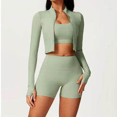 3PCS Yoga Set Women Workout Sets Sportswear Gym Clothing Fitness Zipper Long Sleeve High Waist Leggings Sports Suits Yoga Suit
