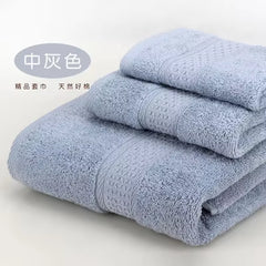 Bath Towel Set with Handkerchief, Face Cloth, Family Terry Towels, Bathroom Gift, 17 Colors, 3 Pcs