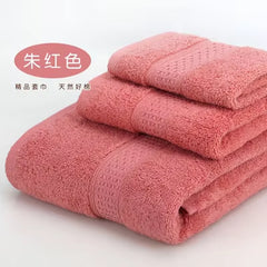 Bath Towel Set with Handkerchief, Face Cloth, Family Terry Towels, Bathroom Gift, 17 Colors, 3 Pcs