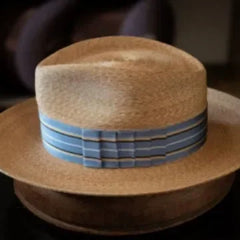 2025 New Fedora Straw Hat with Wide Striped Band, Woven Sun Hat for Men Women