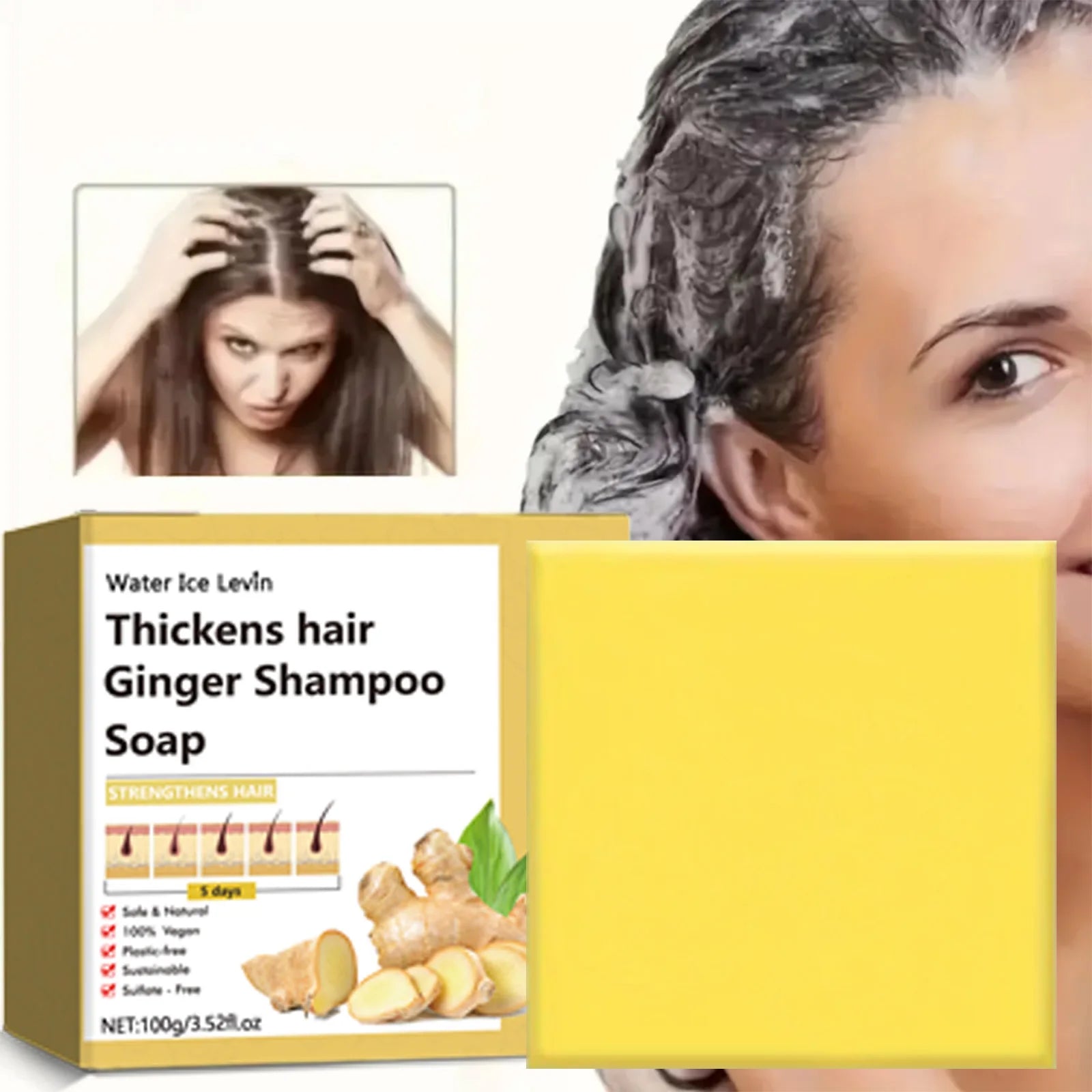 100G Ginger Hair Soap Massage Soap Handmade Soap for Face and Bath, Deep Cleansing, Exfoliation, Body Hair Moisturizing
