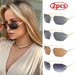 Cycling Polygon Square Sunglasses Men Fashion Rimless Sports Eyeglasses UV400 Women Trending Metal Sun Glasses Female