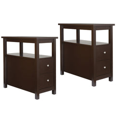 Set of 2 Narrow End Table W/2 Drawers Open Shelf Sofa Side Table for Living Room