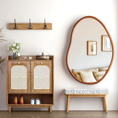 Mid Century Asymmetrica Large Wall Mirror with Irregular Wood Frame Dressing Mirror