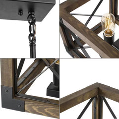 Colorado 5-Light Black Modern Farmhouse Rectangular Box Dining Room Chandelier Solid Wood Kitchen Island Chandelier