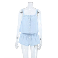 2025 New Summer Solid Color Suspender Top Shorts Home Wear Ladies Casual Cool Cotton Pajamas 2PCS Set Women'S Home Clothes